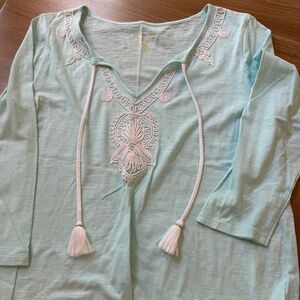 Lily Pulitzer Aqua Blue Tassel Top with Cord Detail Size L
